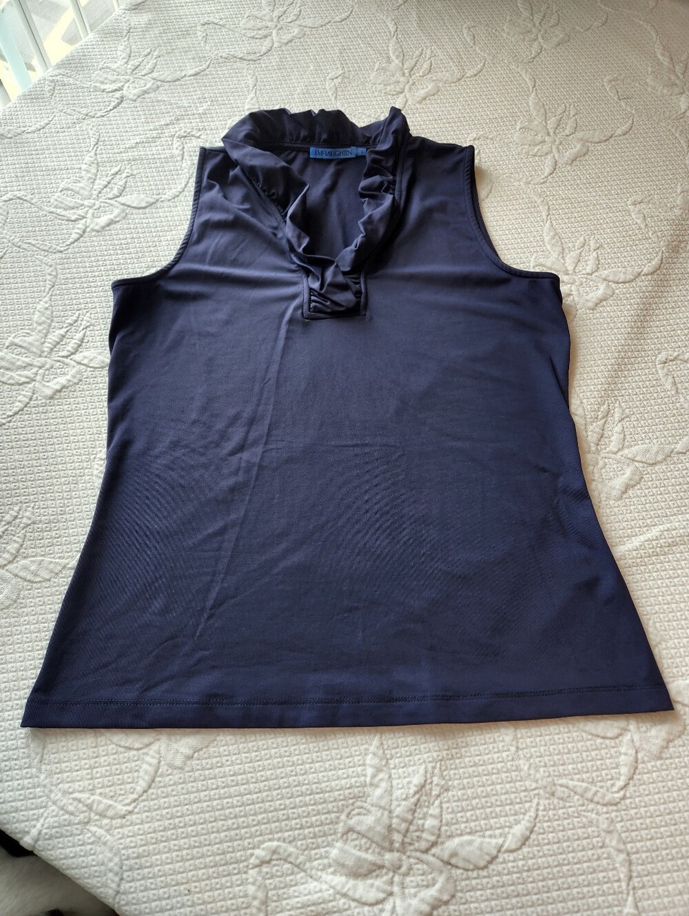 J. McLaughlin Navy Ruffle-Trim Sleeveless Camisole